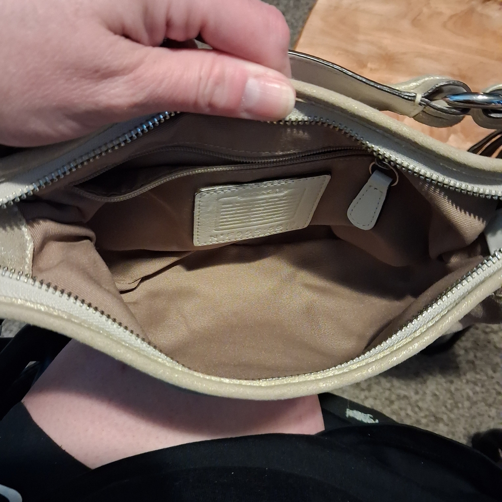 Coach Shimmering Gold Leather Shoulder Bag with Tassel - Picture 3 of 5